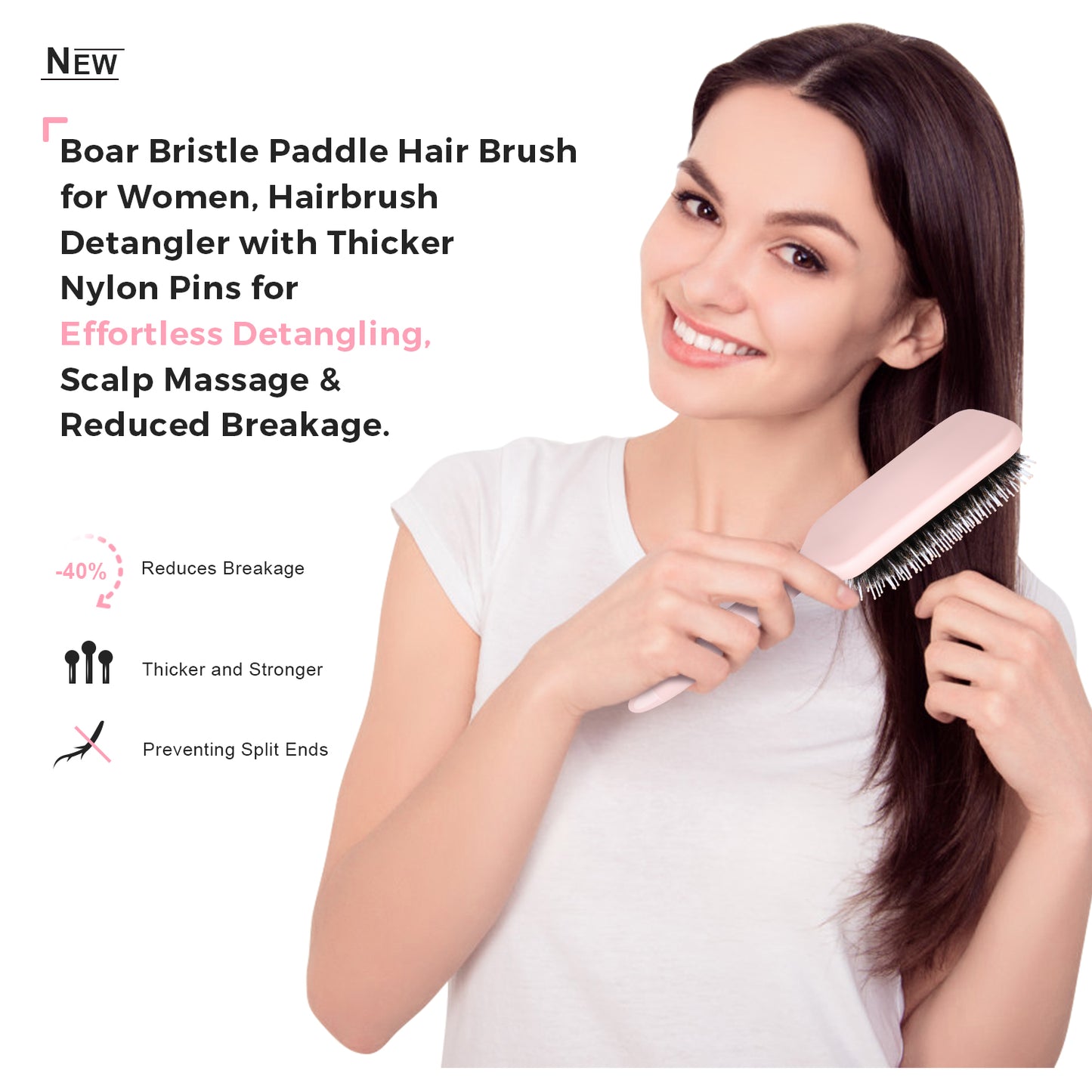 Boar Bristle Paddle Brush pink