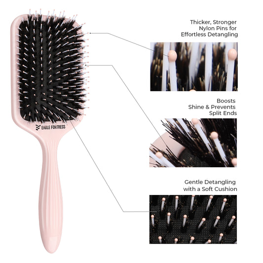 Boar Bristle Paddle Brush pink