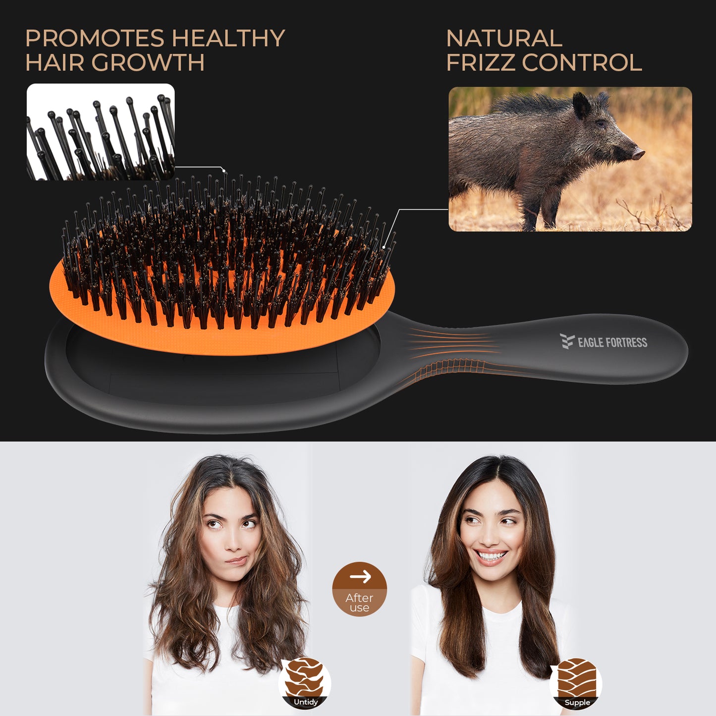 Boar Bristle Detangling Brush Black