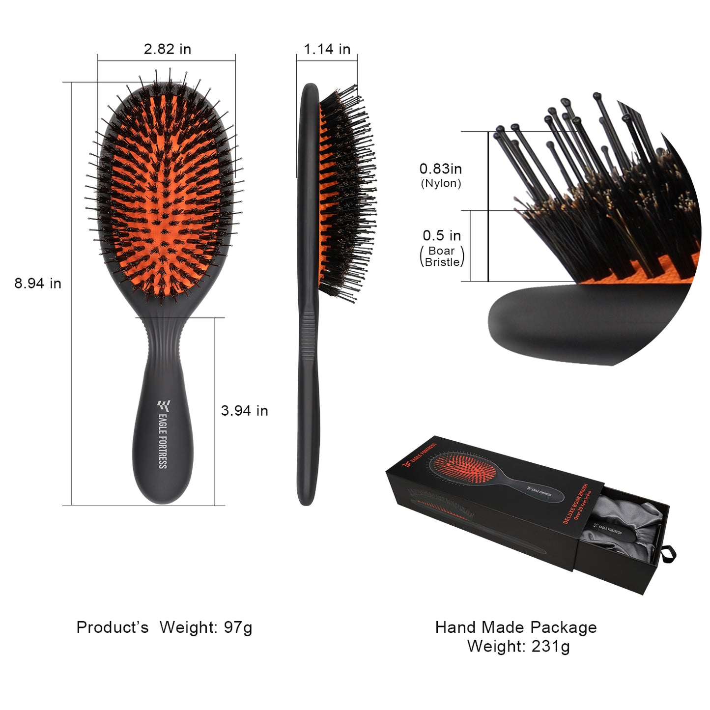 Boar Bristle Detangling Brush Black