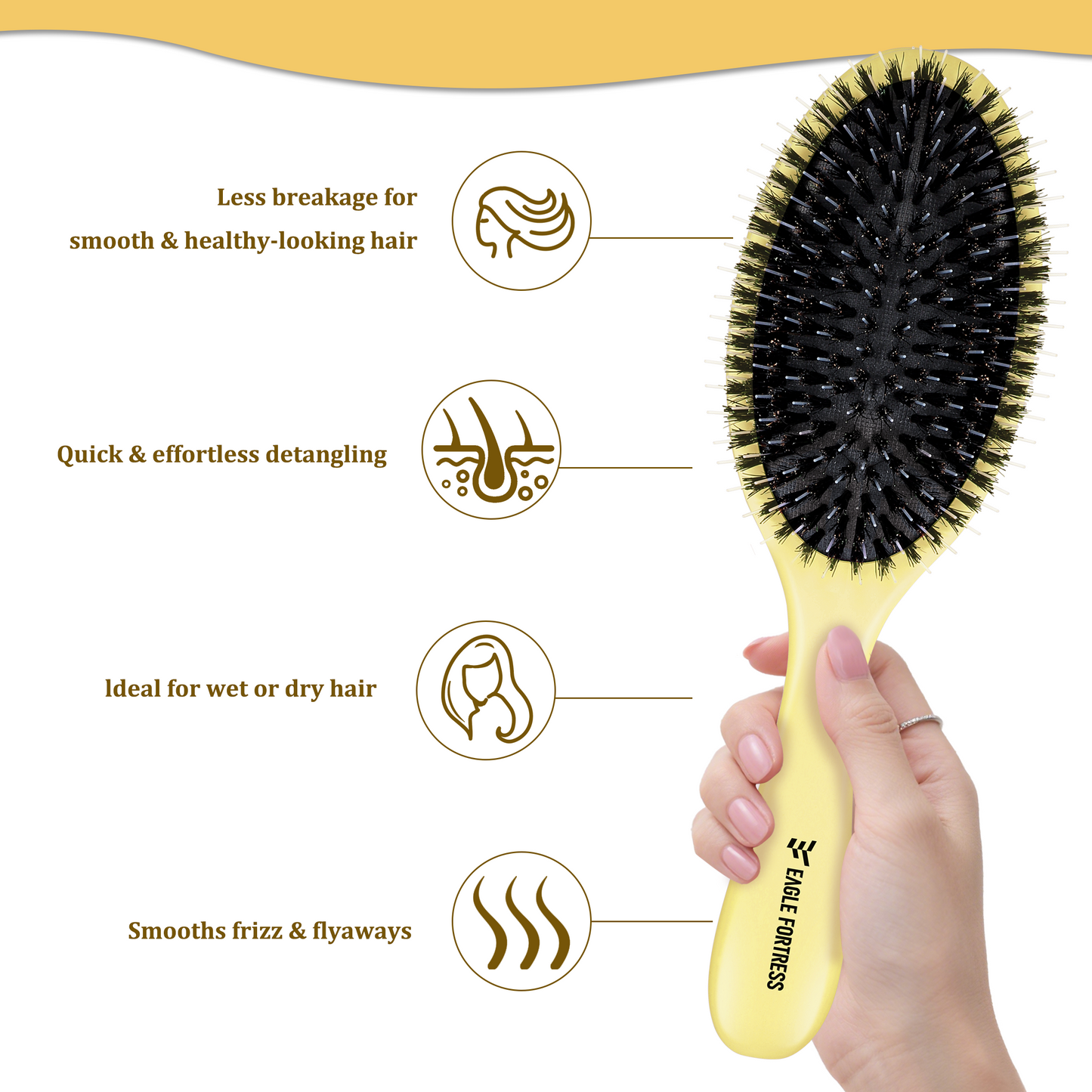 Boar bristle comb yellow