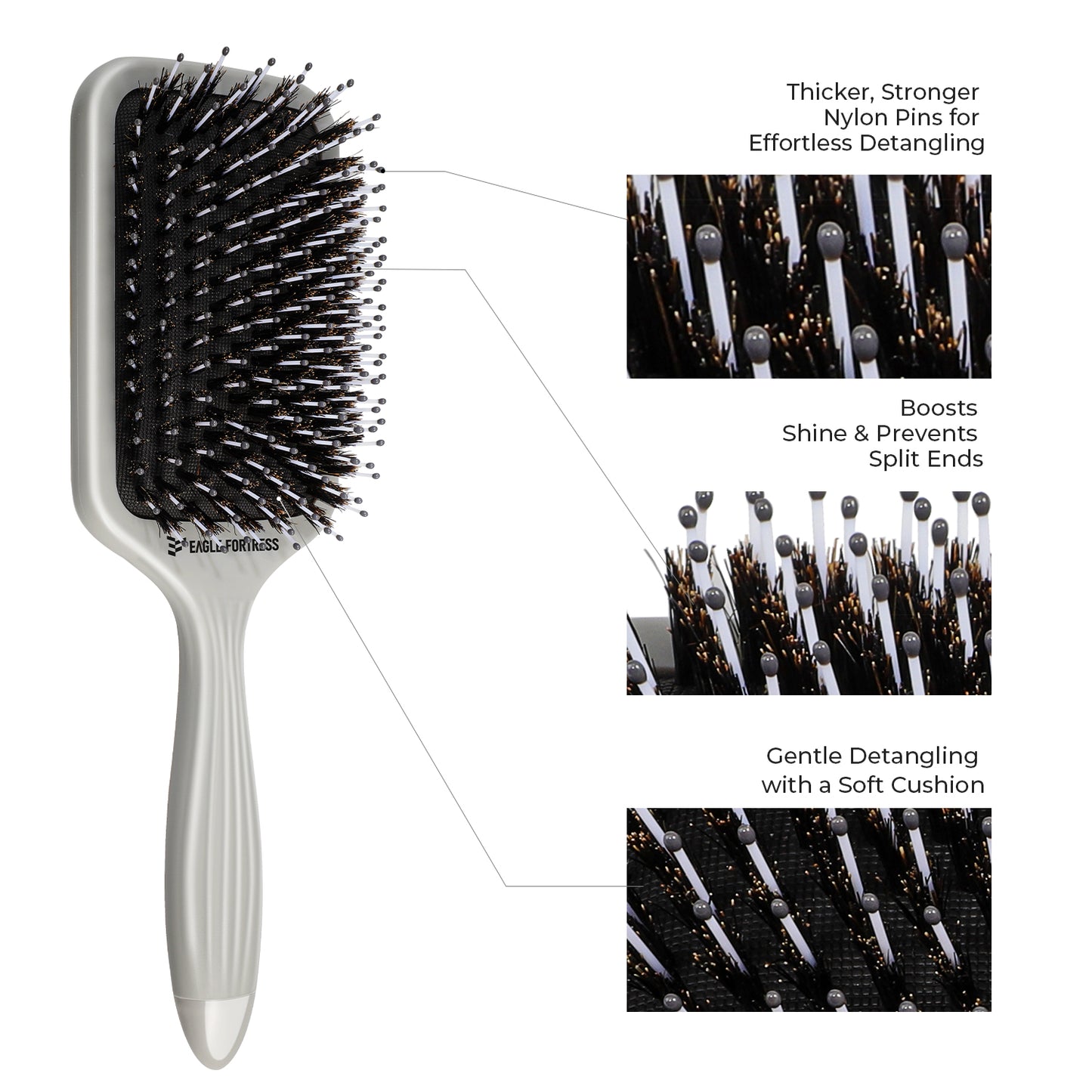 Boar Bristle Paddle Brush Grey