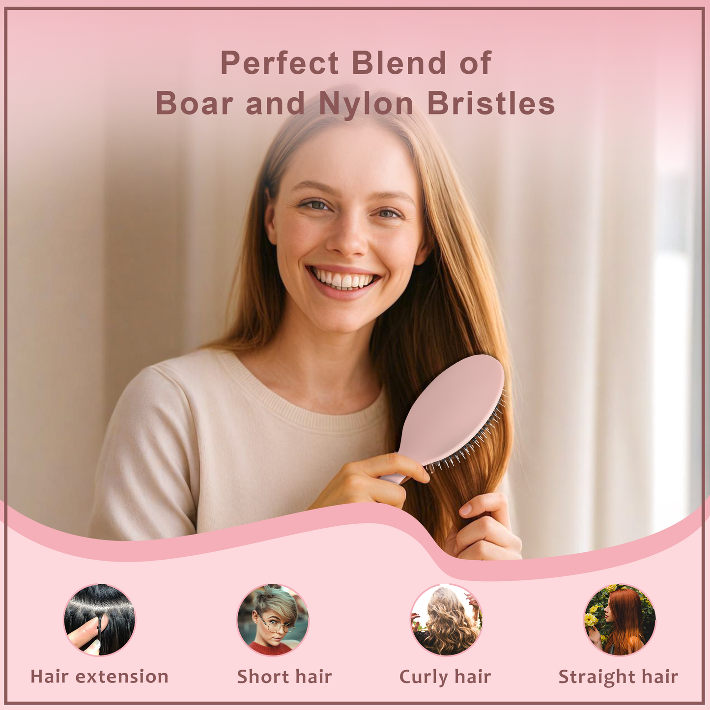Boar bristle comb pink