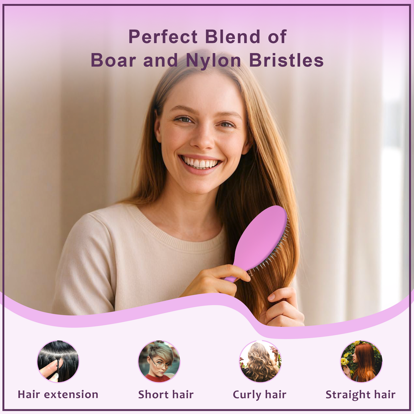 Boar bristle comb Purple