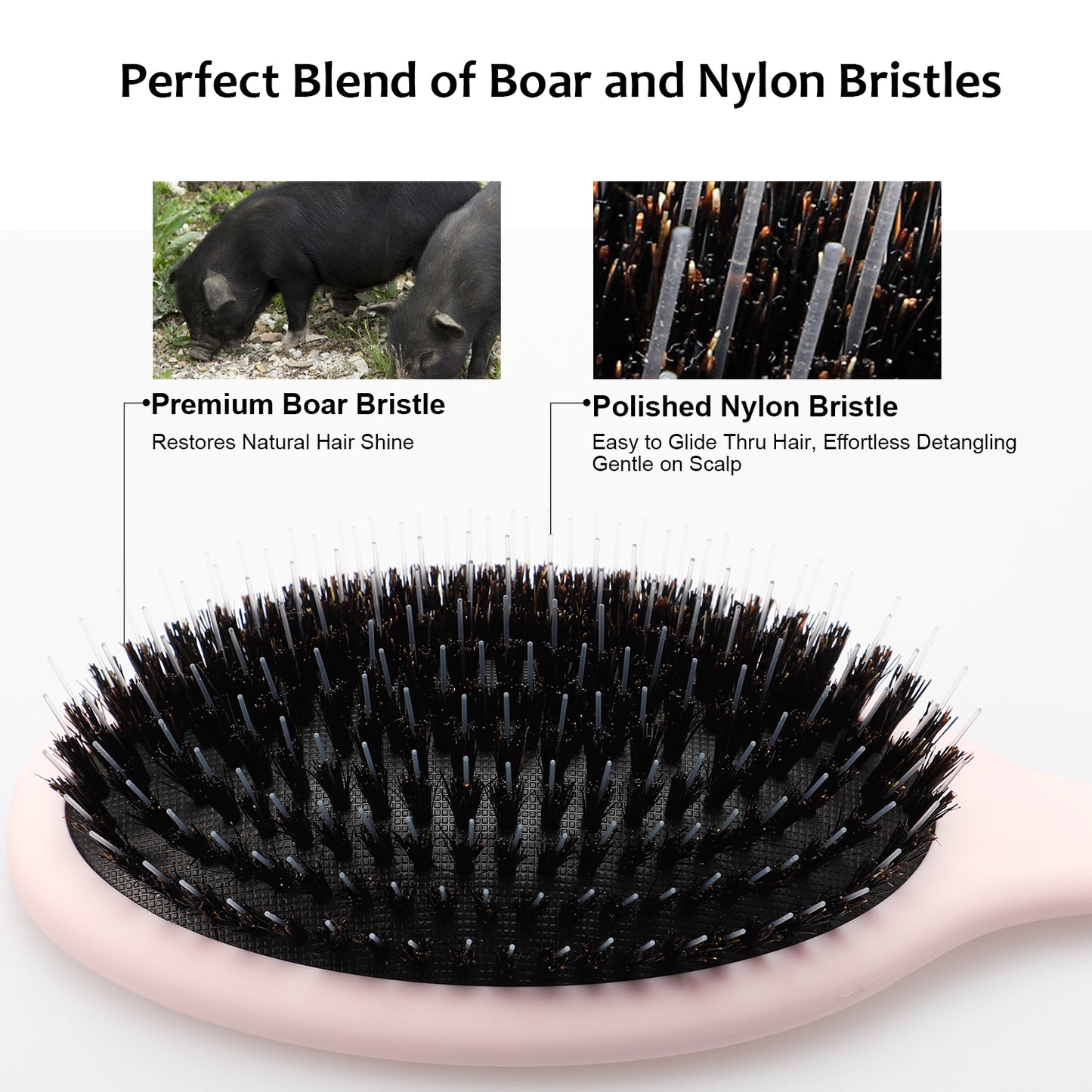 Boar bristle comb pink