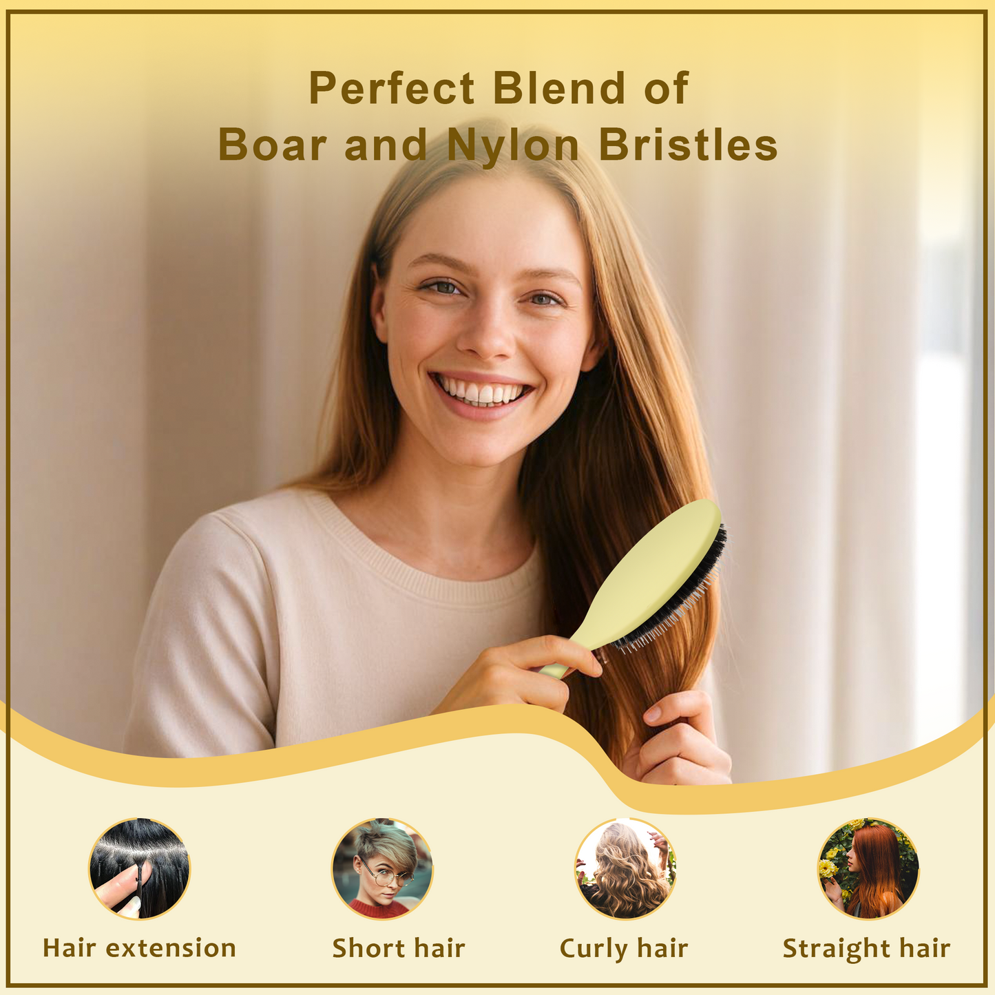 Boar bristle comb yellow
