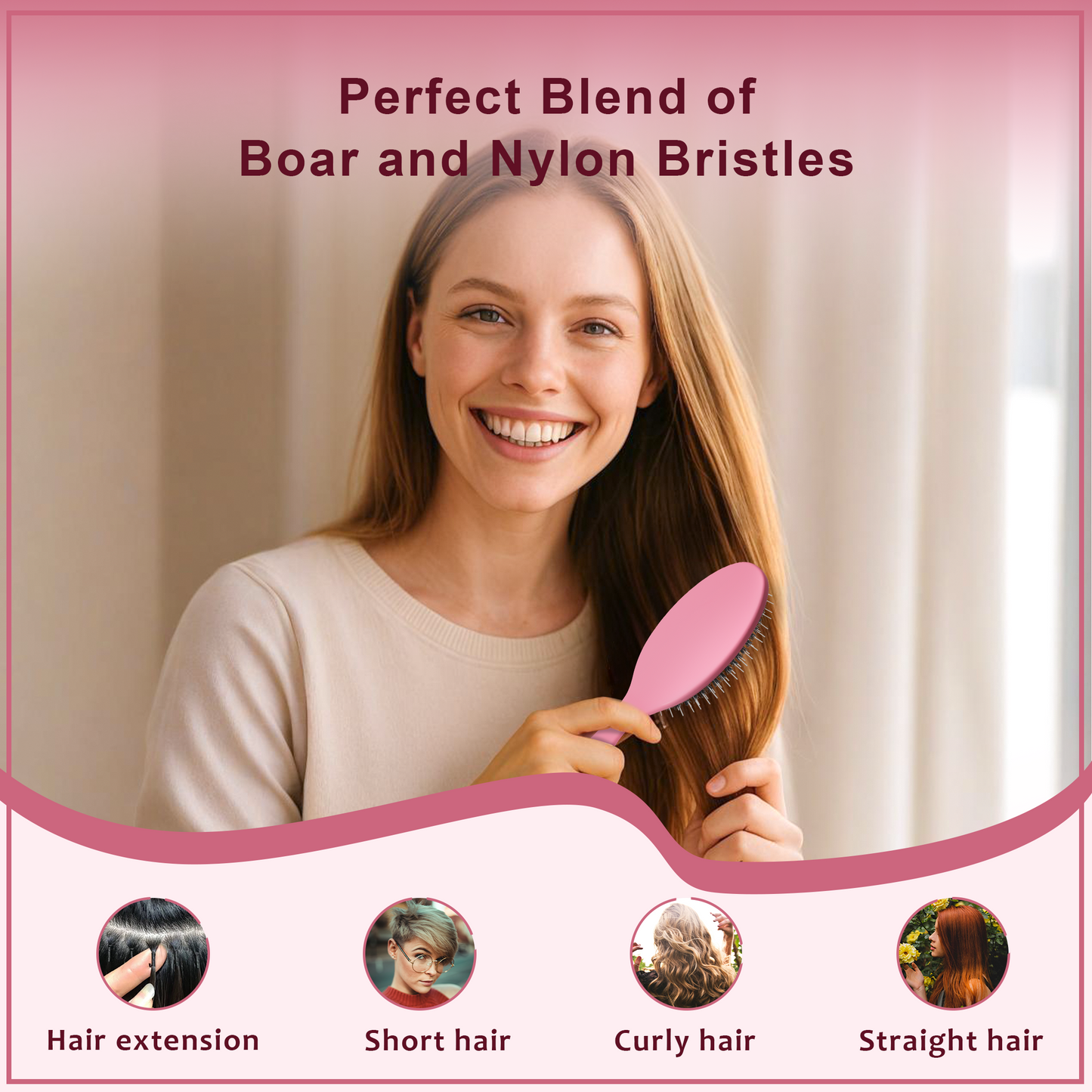Boar bristle comb Rose