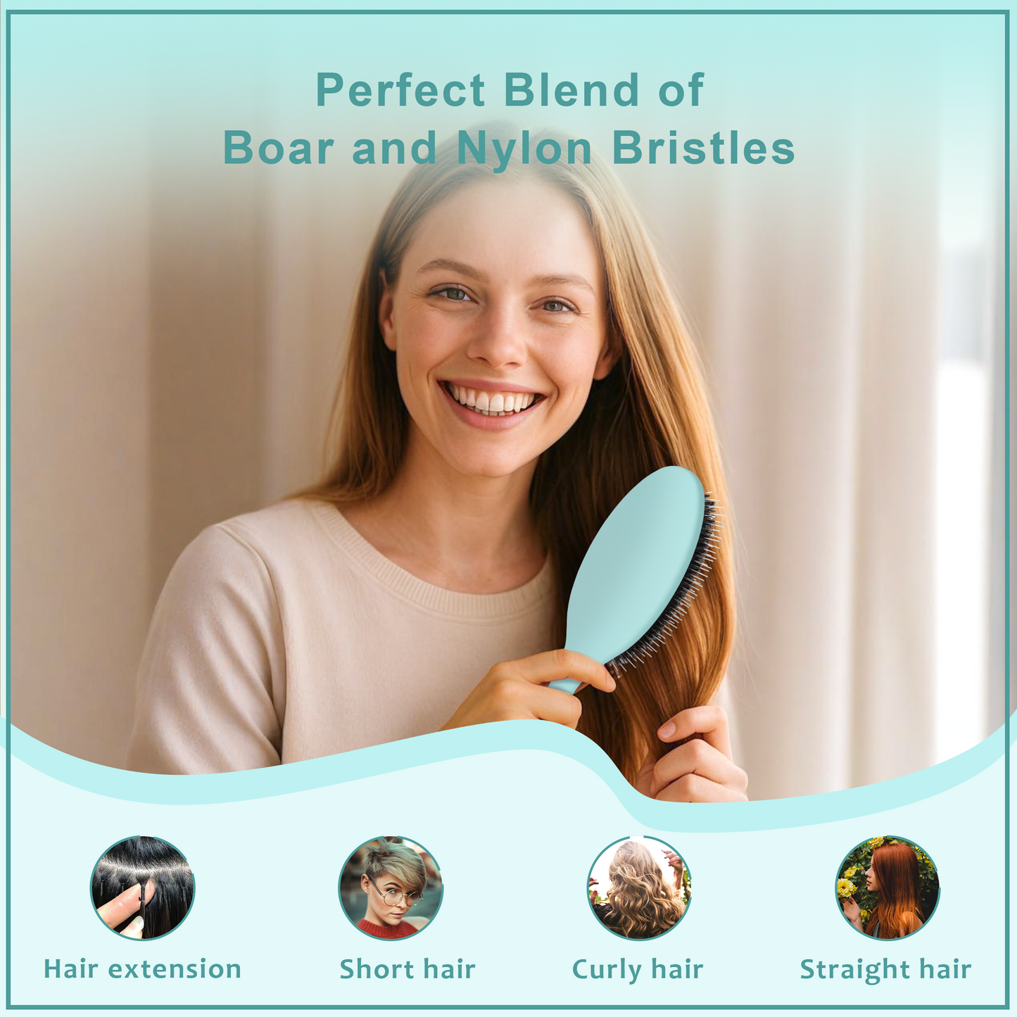 Boar bristle comb Turquoise
