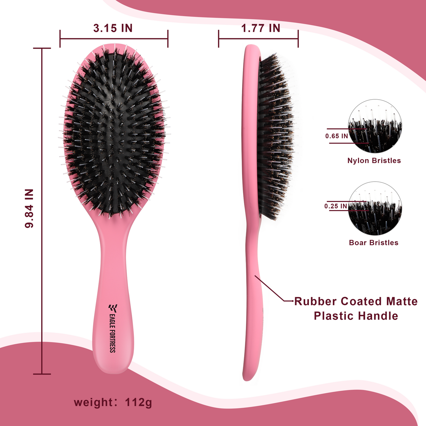 Boar bristle comb Rose
