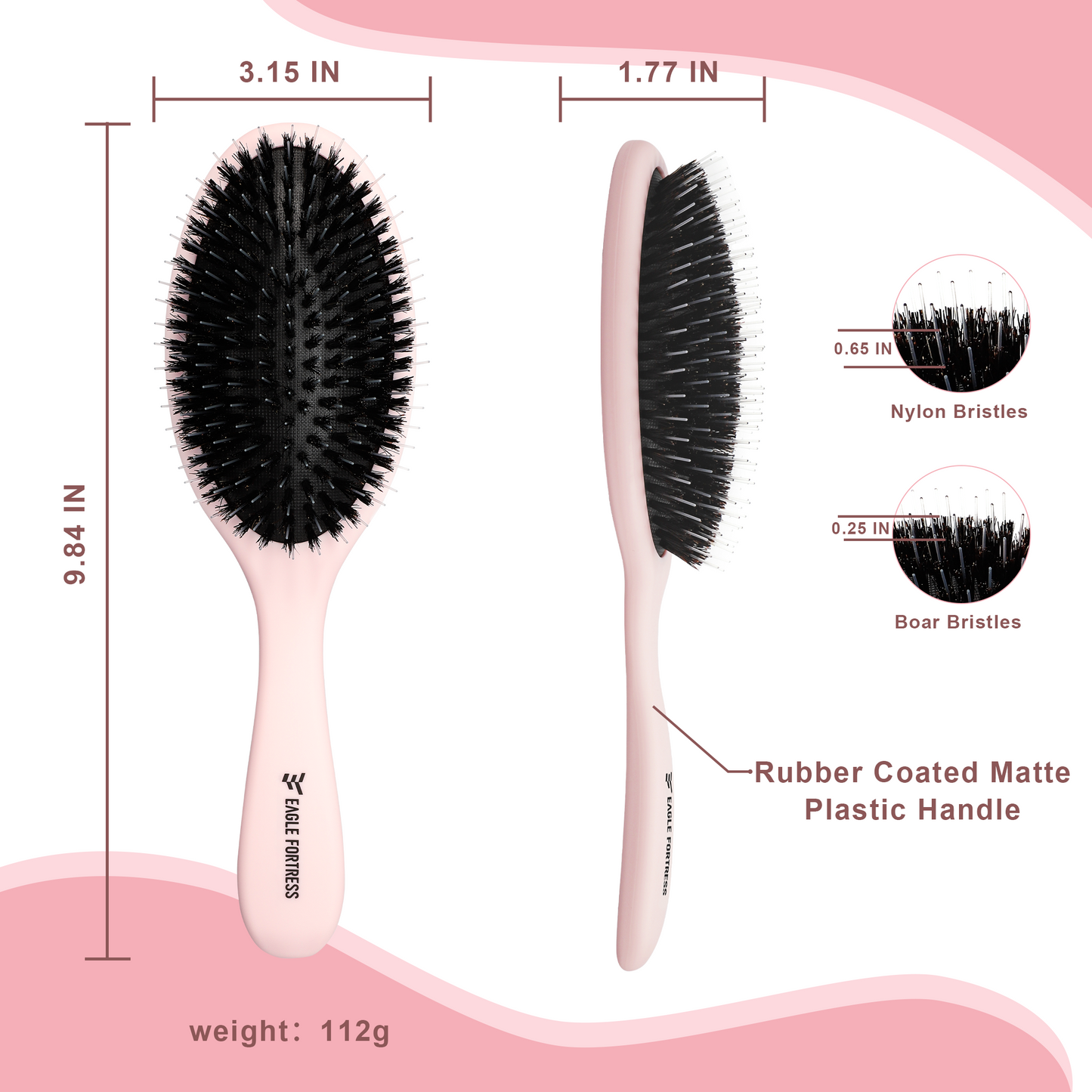 Boar bristle comb pink