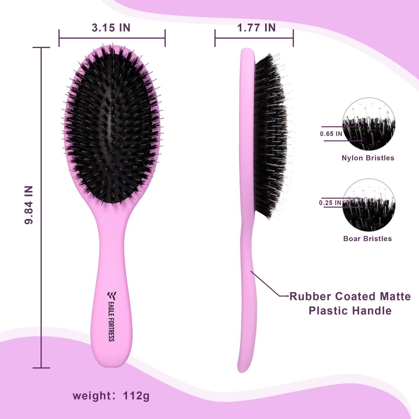 Boar bristle comb Purple