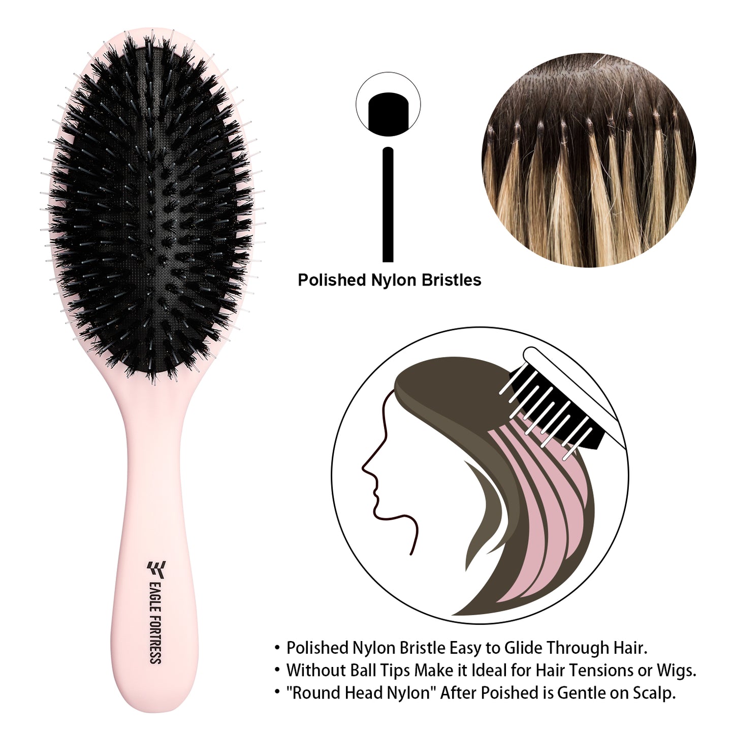 Boar bristle comb pink