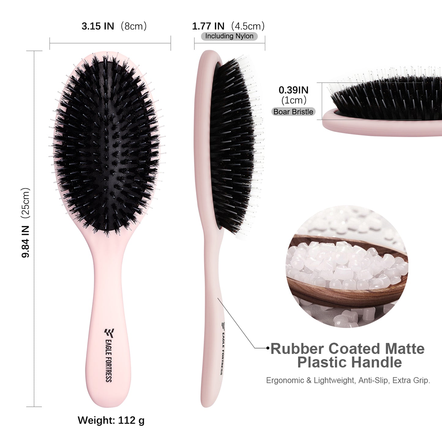 Boar bristle comb pink