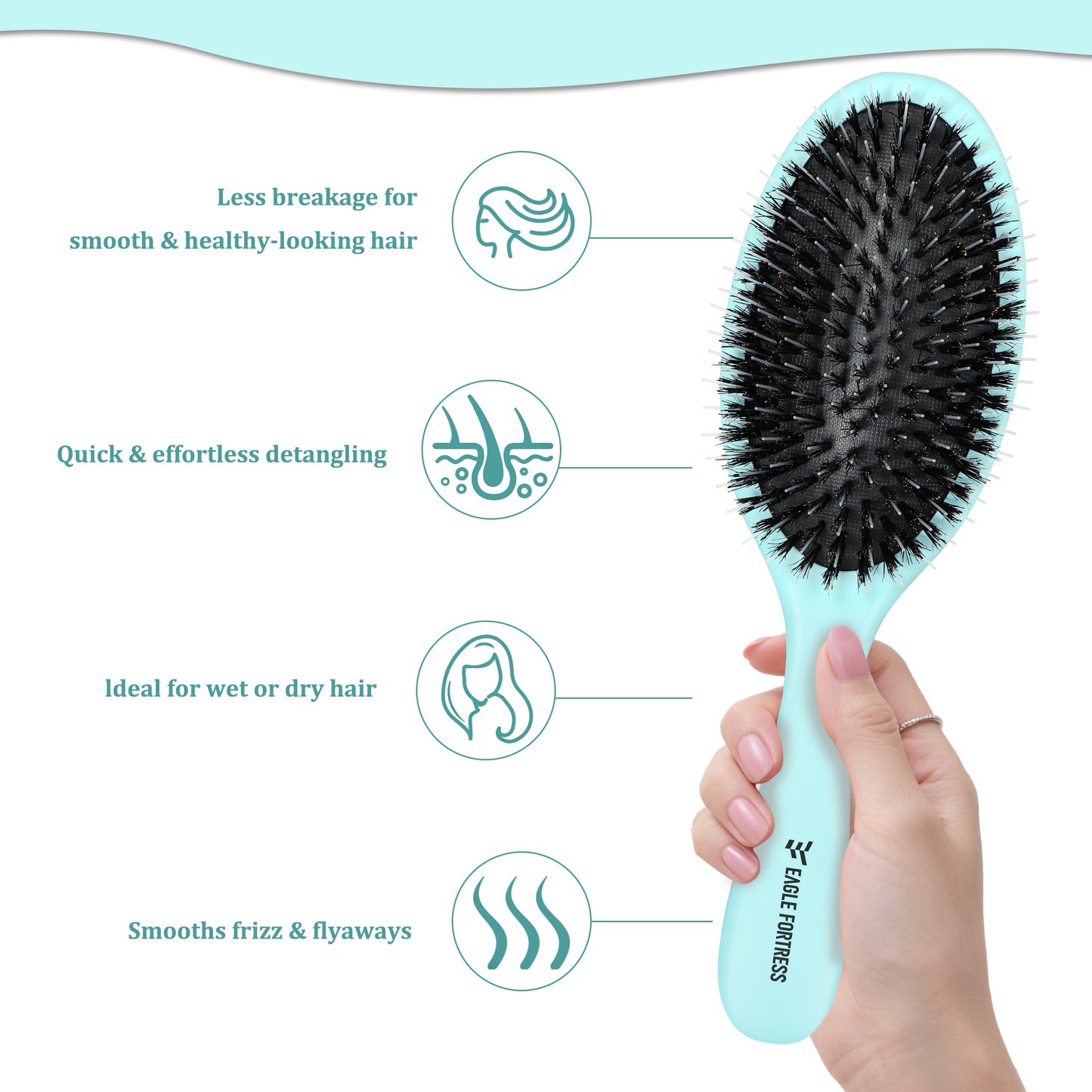 Boar bristle comb Turquoise