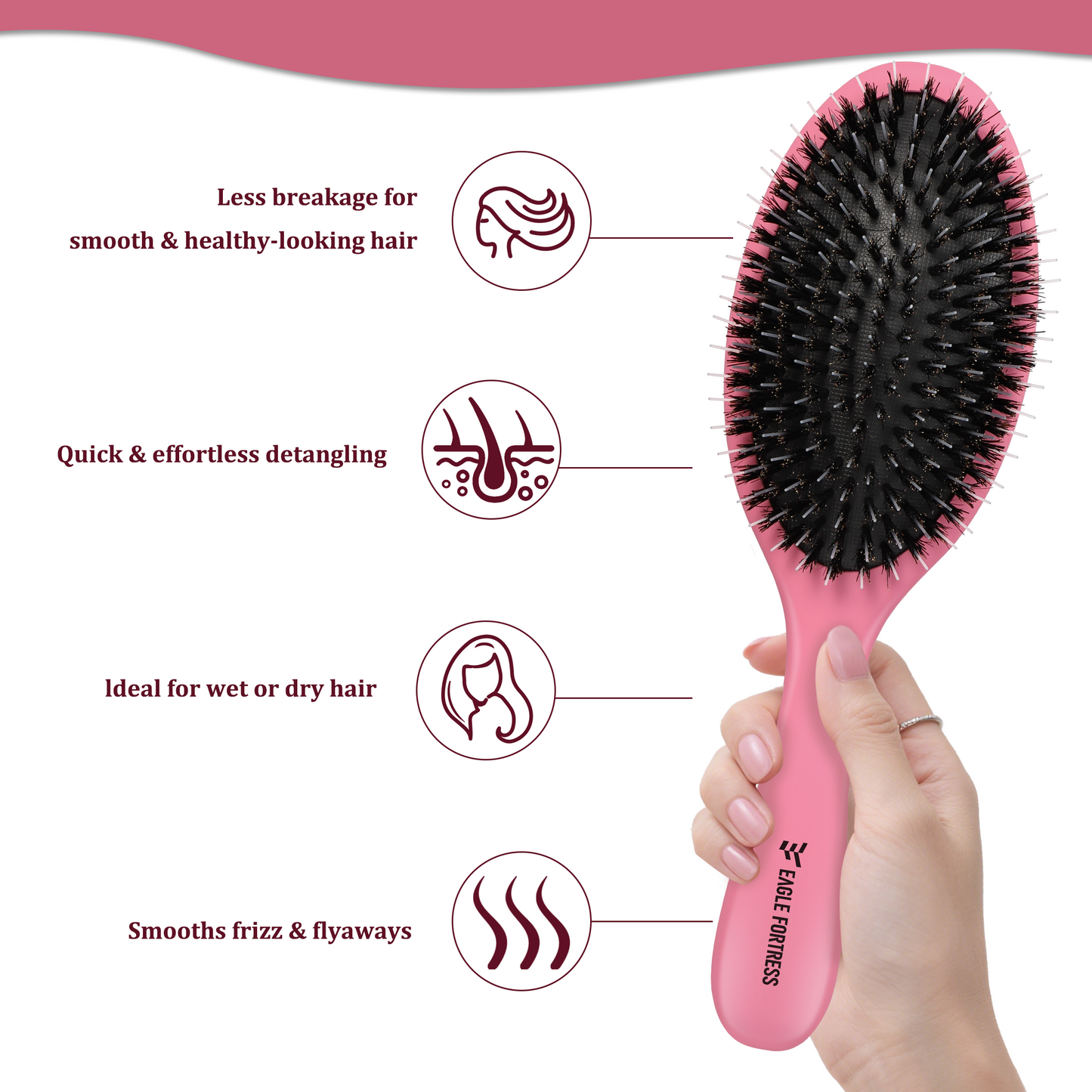 Boar bristle comb Rose