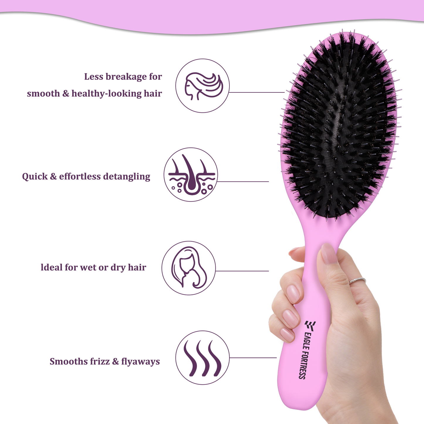 Boar bristle comb Purple