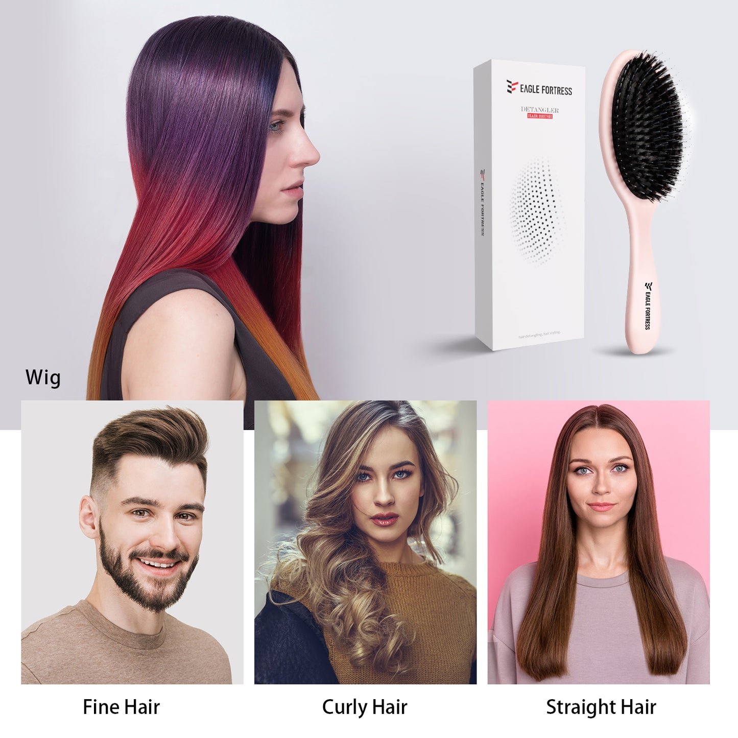Boar bristle comb pink