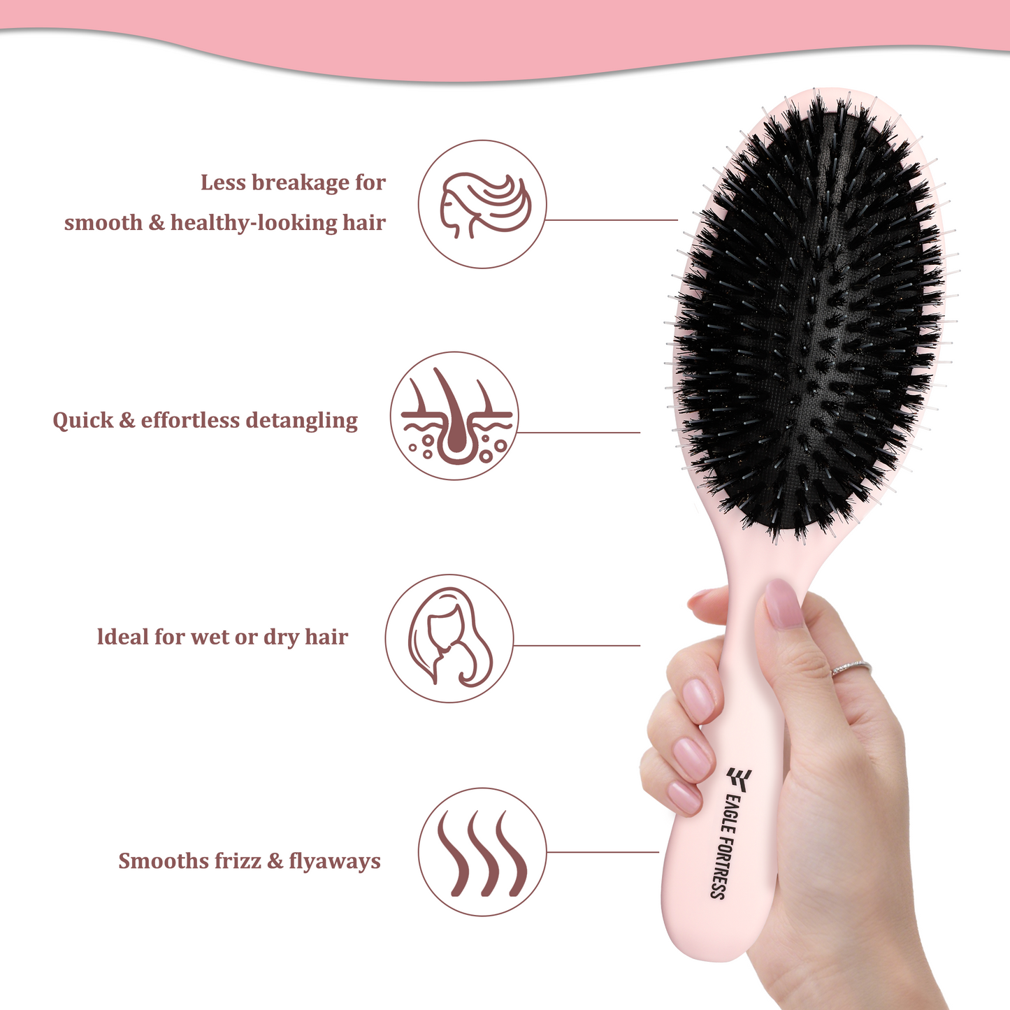 Boar bristle comb pink