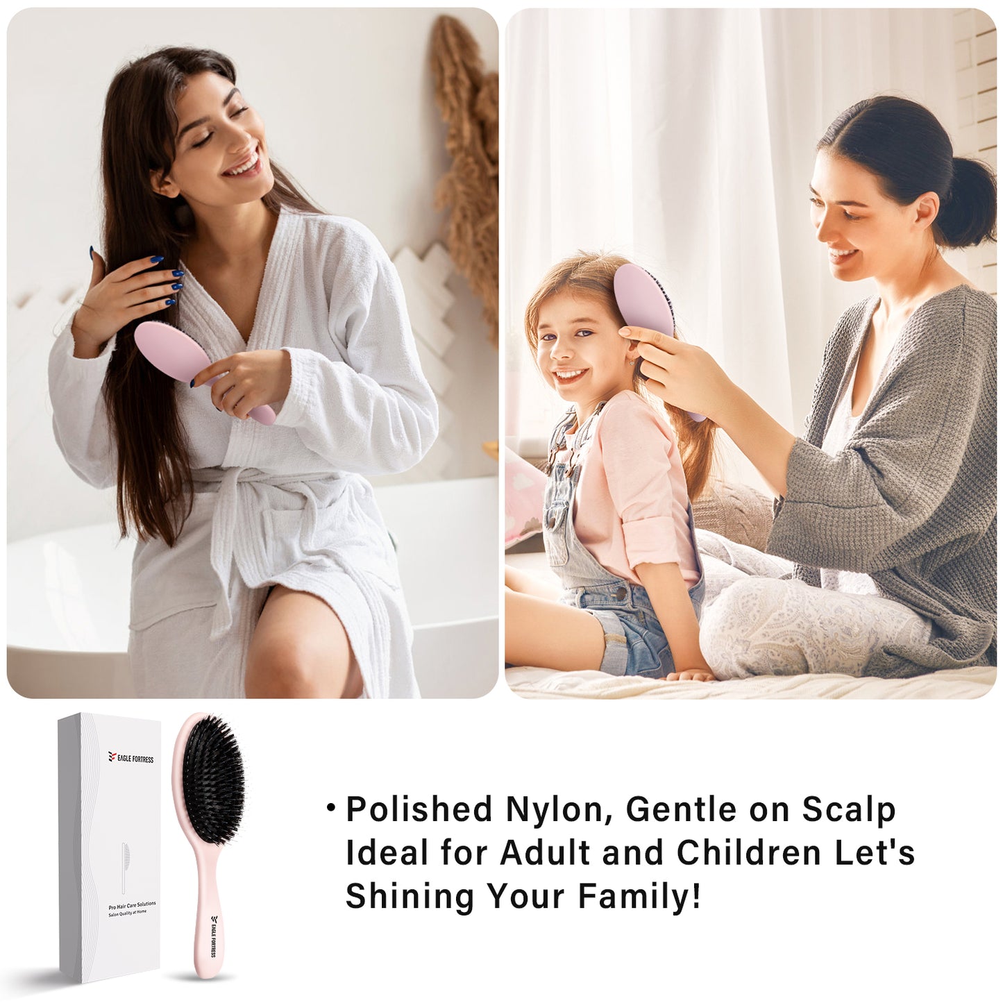Boar bristle comb pink